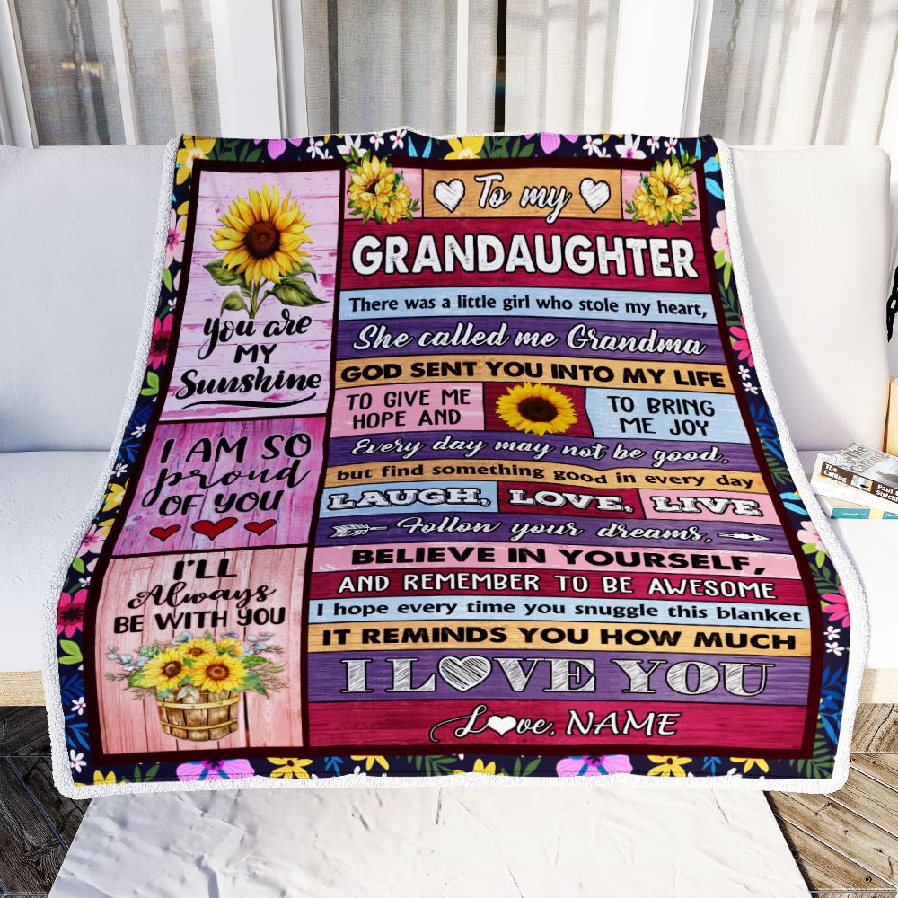 Personalized To My Granddaughter From Grandma Blanket Wood Sunflower Little Girl Birthday Gifts Granddaughter Graduation Christmas Customized Fleece Blanket | siriusteestore