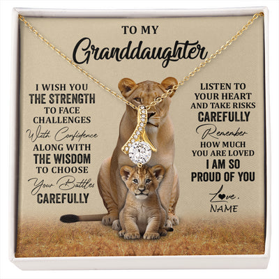 Alluring Beauty Necklace 18K Yellow Gold Finish | 1 | Personalized To My Granddaughter From Grandma Grandpa Necklace I Wish You The Strength Lion Granddaughter Birthday Christmas Customized Gift Box Message Card | siriusteestore