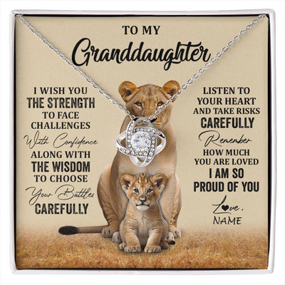 Love Knot Necklace 14K White Gold Finish | 1 | Personalized To My Granddaughter From Grandma Grandpa Necklace I Wish You The Strength Lion Granddaughter Birthday Christmas Customized Gift Box Message Card | siriusteestore