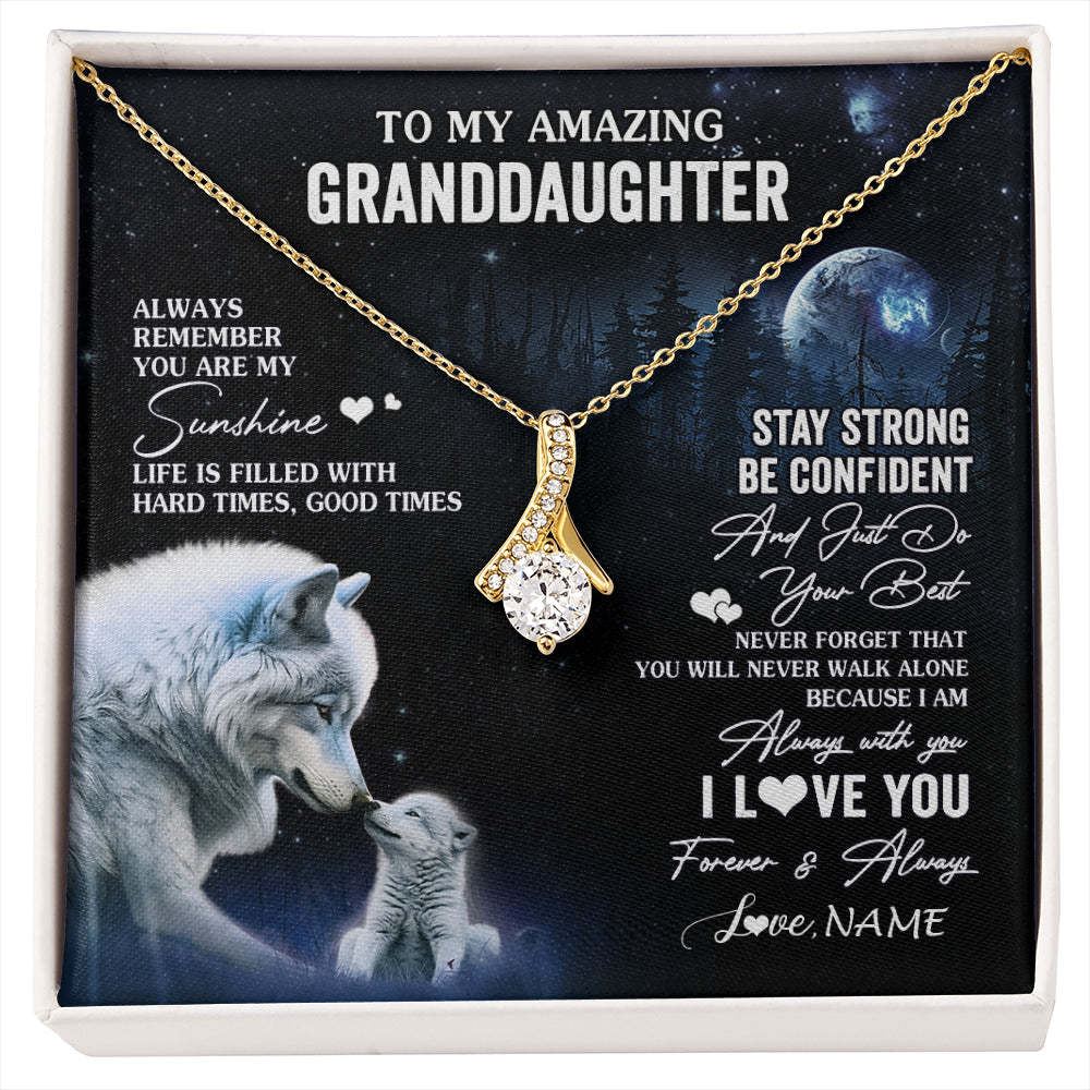 Alluring Beauty Necklace 18K Yellow Gold Finish | 1 | Personalized To My Granddaughter From Grandma Grandpa Necklace Moon Wolf Granddaughter Birthday Gifts Jewelry Christmas Customized Gift Box Message Card | siriusteestore