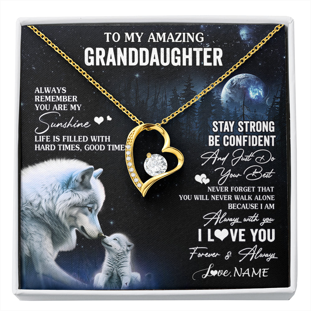 Forever Love Necklace 18K Yellow Gold Finish | 1 | Personalized To My Granddaughter From Grandma Grandpa Necklace Moon Wolf Granddaughter Birthday Gifts Jewelry Christmas Customized Gift Box Message Card | siriusteestore