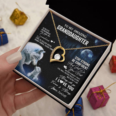 Forever Love Necklace 18K Yellow Gold Finish | 2 | Personalized To My Granddaughter From Grandma Grandpa Necklace Moon Wolf Granddaughter Birthday Gifts Jewelry Christmas Customized Gift Box Message Card | siriusteestore