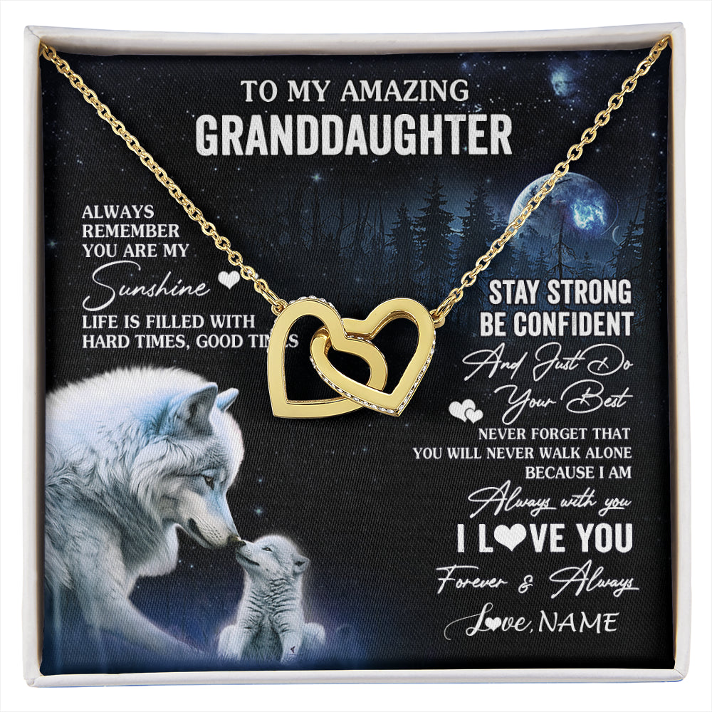 Interlocking Hearts Necklace 18K Yellow Gold Finish | 1 | Personalized To My Granddaughter From Grandma Grandpa Necklace Moon Wolf Granddaughter Birthday Gifts Jewelry Christmas Customized Gift Box Message Card | siriusteestore