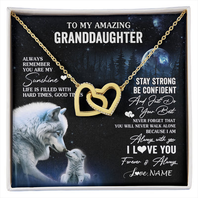 Interlocking Hearts Necklace 18K Yellow Gold Finish | 1 | Personalized To My Granddaughter From Grandma Grandpa Necklace Moon Wolf Granddaughter Birthday Gifts Jewelry Christmas Customized Gift Box Message Card | siriusteestore