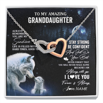 Interlocking Hearts Necklace Stainless Steel & Rose Gold Finish | 1 | Personalized To My Granddaughter From Grandma Grandpa Necklace Moon Wolf Granddaughter Birthday Gifts Jewelry Christmas Customized Gift Box Message Card | siriusteestore