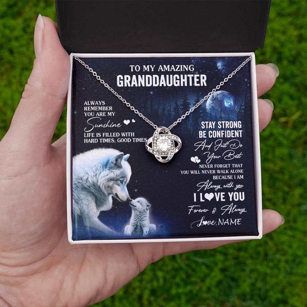 Love Knot Necklace 14K White Gold Finish | 2 | Personalized To My Granddaughter From Grandma Grandpa Necklace Moon Wolf Granddaughter Birthday Gifts Jewelry Christmas Customized Gift Box Message Card | siriusteestore