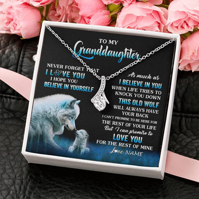 Alluring Beauty Necklace 14K White Gold Finish | 2 | Personalized To My Granddaughter From Grandma Grandpa Necklace This Old Wolf Love Granddaughter Birthday Jewelry Christmas Customized Gift Box Message Card | siriusteestore