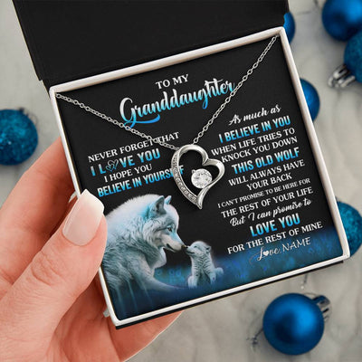 Forever Love Necklace 14K White Gold Finish | 2 | Personalized To My Granddaughter From Grandma Grandpa Necklace This Old Wolf Love Granddaughter Birthday Jewelry Christmas Customized Gift Box Message Card | siriusteestore