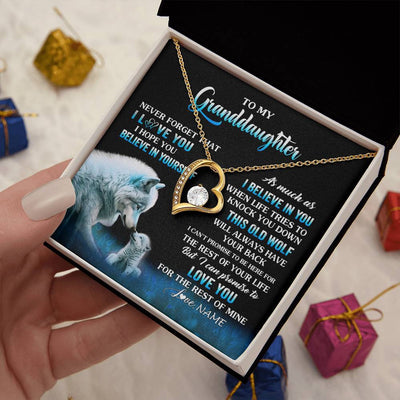 Forever Love Necklace 18K Yellow Gold Finish | 2 | Personalized To My Granddaughter From Grandma Grandpa Necklace This Old Wolf Love Granddaughter Birthday Jewelry Christmas Customized Gift Box Message Card | siriusteestore
