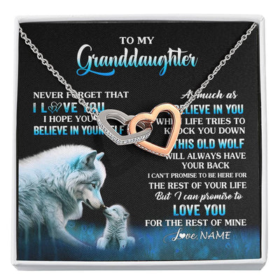 Interlocking Hearts Necklace Stainless Steel & Rose Gold Finish | 1 | Personalized To My Granddaughter From Grandma Grandpa Necklace This Old Wolf Love Granddaughter Birthday Jewelry Christmas Customized Gift Box Message Card | siriusteestore