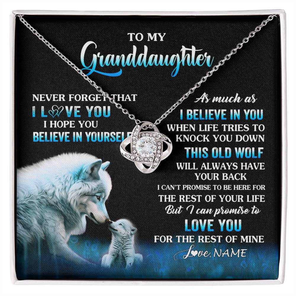 Love Knot Necklace 14K White Gold Finish | 1 | Personalized To My Granddaughter From Grandma Grandpa Necklace This Old Wolf Love Granddaughter Birthday Jewelry Christmas Customized Gift Box Message Card | siriusteestore