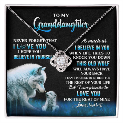 Love Knot Necklace 14K White Gold Finish | 1 | Personalized To My Granddaughter From Grandma Grandpa Necklace This Old Wolf Love Granddaughter Birthday Jewelry Christmas Customized Gift Box Message Card | siriusteestore