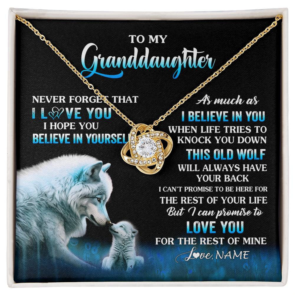 Love Knot Necklace 18K Yellow Gold Finish | 1 | Personalized To My Granddaughter From Grandma Grandpa Necklace This Old Wolf Love Granddaughter Birthday Jewelry Christmas Customized Gift Box Message Card | siriusteestore