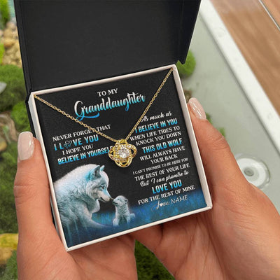 Love Knot Necklace 18K Yellow Gold Finish | 2 | Personalized To My Granddaughter From Grandma Grandpa Necklace This Old Wolf Love Granddaughter Birthday Jewelry Christmas Customized Gift Box Message Card | siriusteestore