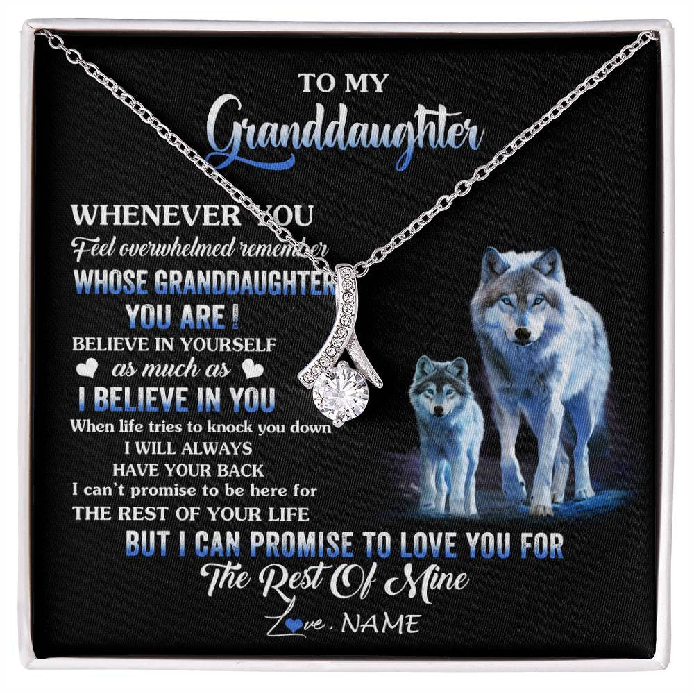 Alluring Beauty Necklace 14K White Gold Finish | 1 | Personalized To My Granddaughter From Grandma Grandpa Necklace Whenever You Feel Wolf Granddaughter Birthday Gifts Christmas Customized Gift Box Message Card | siriusteestore