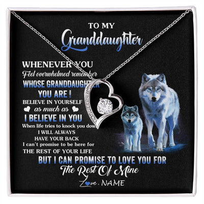 Forever Love Necklace 14K White Gold Finish | 1 | Personalized To My Granddaughter From Grandma Grandpa Necklace Whenever You Feel Wolf Granddaughter Birthday Gifts Christmas Customized Gift Box Message Card | siriusteestore