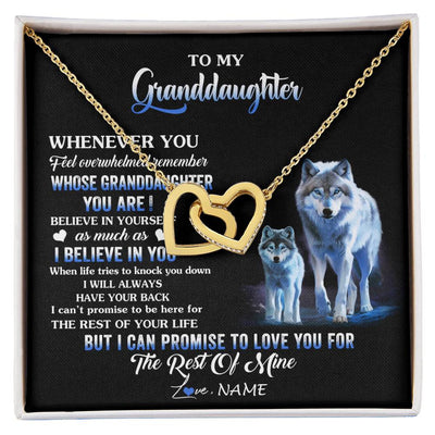 Interlocking Hearts Necklace 18K Yellow Gold Finish | 1 | Personalized To My Granddaughter From Grandma Grandpa Necklace Whenever You Feel Wolf Granddaughter Birthday Gifts Christmas Customized Gift Box Message Card | siriusteestore