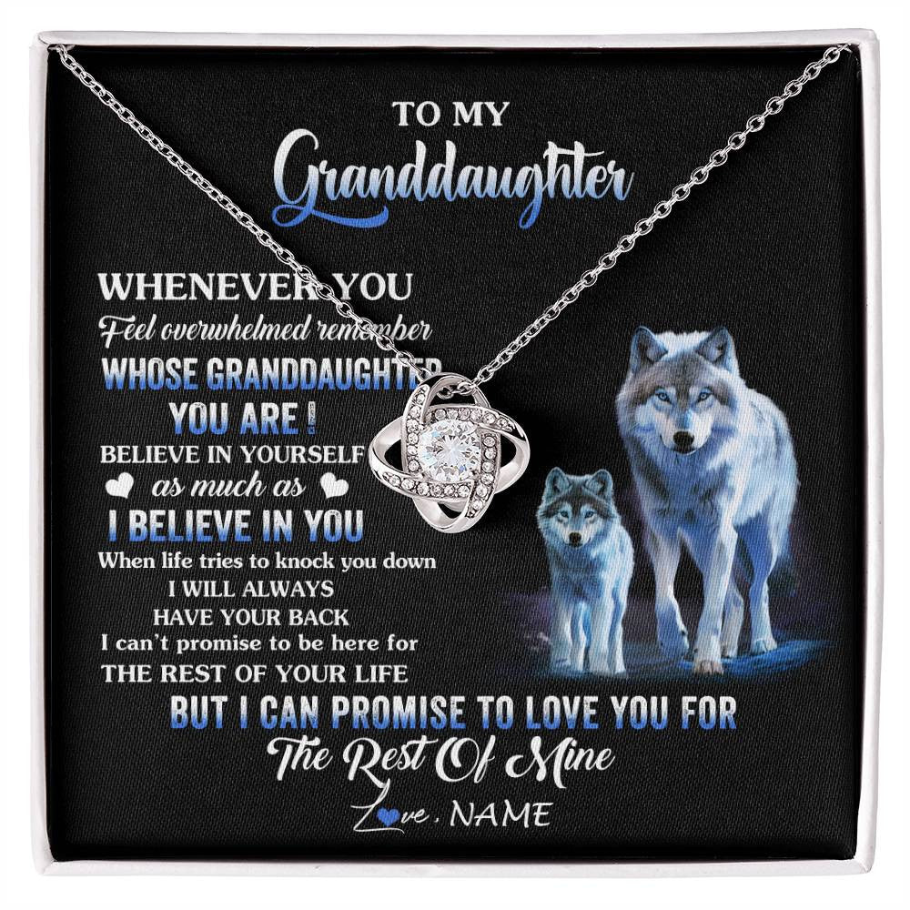 Love Knot Necklace 14K White Gold Finish | 1 | Personalized To My Granddaughter From Grandma Grandpa Necklace Whenever You Feel Wolf Granddaughter Birthday Gifts Christmas Customized Gift Box Message Card | siriusteestore