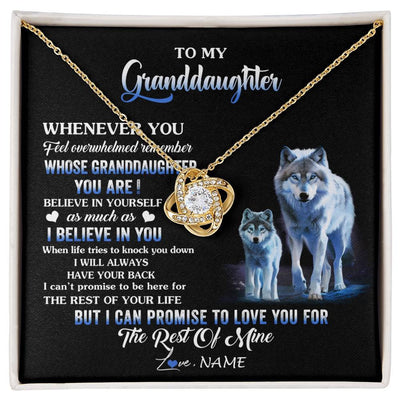 Love Knot Necklace 18K Yellow Gold Finish | 1 | Personalized To My Granddaughter From Grandma Grandpa Necklace Whenever You Feel Wolf Granddaughter Birthday Gifts Christmas Customized Gift Box Message Card | siriusteestore