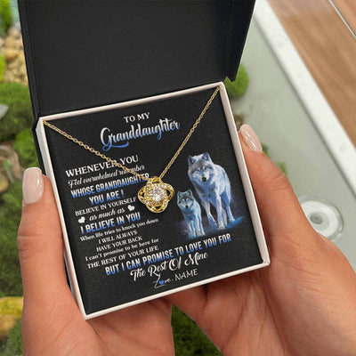 Love Knot Necklace 18K Yellow Gold Finish | 2 | Personalized To My Granddaughter From Grandma Grandpa Necklace Whenever You Feel Wolf Granddaughter Birthday Gifts Christmas Customized Gift Box Message Card | siriusteestore
