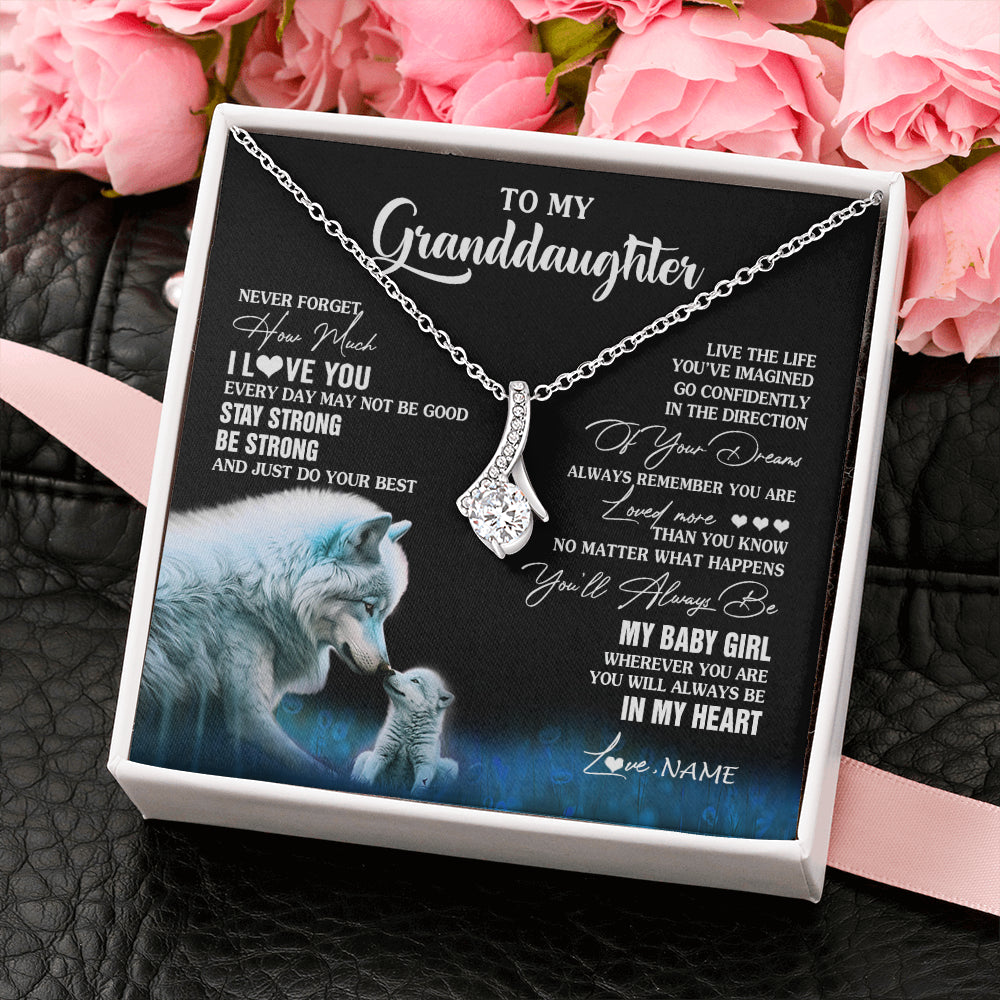 Alluring Beauty Necklace 14K White Gold Finish | 2 | Personalized To My Granddaughter From Grandma Grandpa Necklace Wolf Never Forget How Much I Love You Birthday Gifts Christmas Customized Gift Box Message Card | siriusteestore