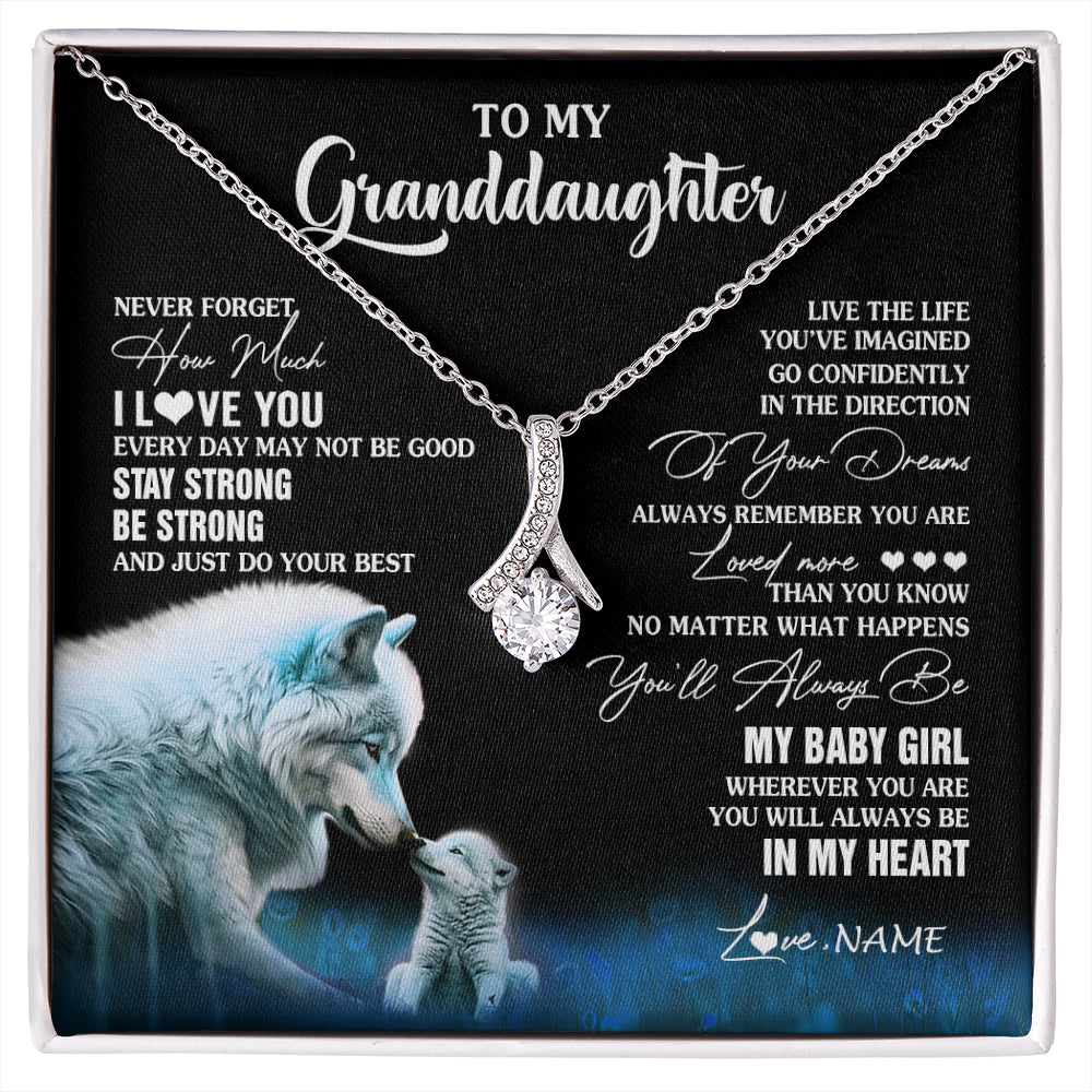 Alluring Beauty Necklace 14K White Gold Finish | 1 | Personalized To My Granddaughter From Grandma Grandpa Necklace Wolf Never Forget How Much I Love You Birthday Gifts Christmas Customized Gift Box Message Card | siriusteestore