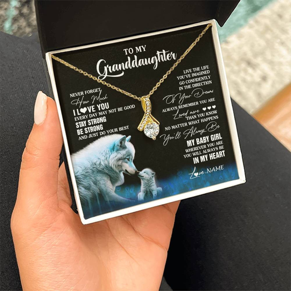 Alluring Beauty Necklace 18K Yellow Gold Finish | 2 | Personalized To My Granddaughter From Grandma Grandpa Necklace Wolf Never Forget How Much I Love You Birthday Gifts Christmas Customized Gift Box Message Card | siriusteestore