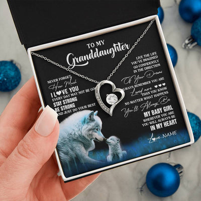 Forever Love Necklace 14K White Gold Finish | 2 | Personalized To My Granddaughter From Grandma Grandpa Necklace Wolf Never Forget How Much I Love You Birthday Gifts Christmas Customized Gift Box Message Card | siriusteestore