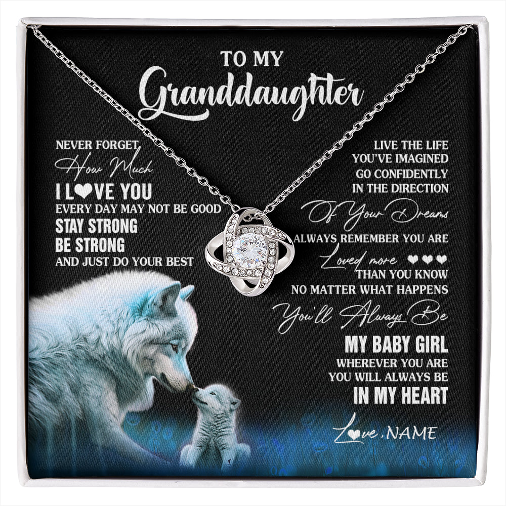 Love Knot Necklace 14K White Gold Finish | 1 | Personalized To My Granddaughter From Grandma Grandpa Necklace Wolf Never Forget How Much I Love You Birthday Gifts Christmas Customized Gift Box Message Card | siriusteestore