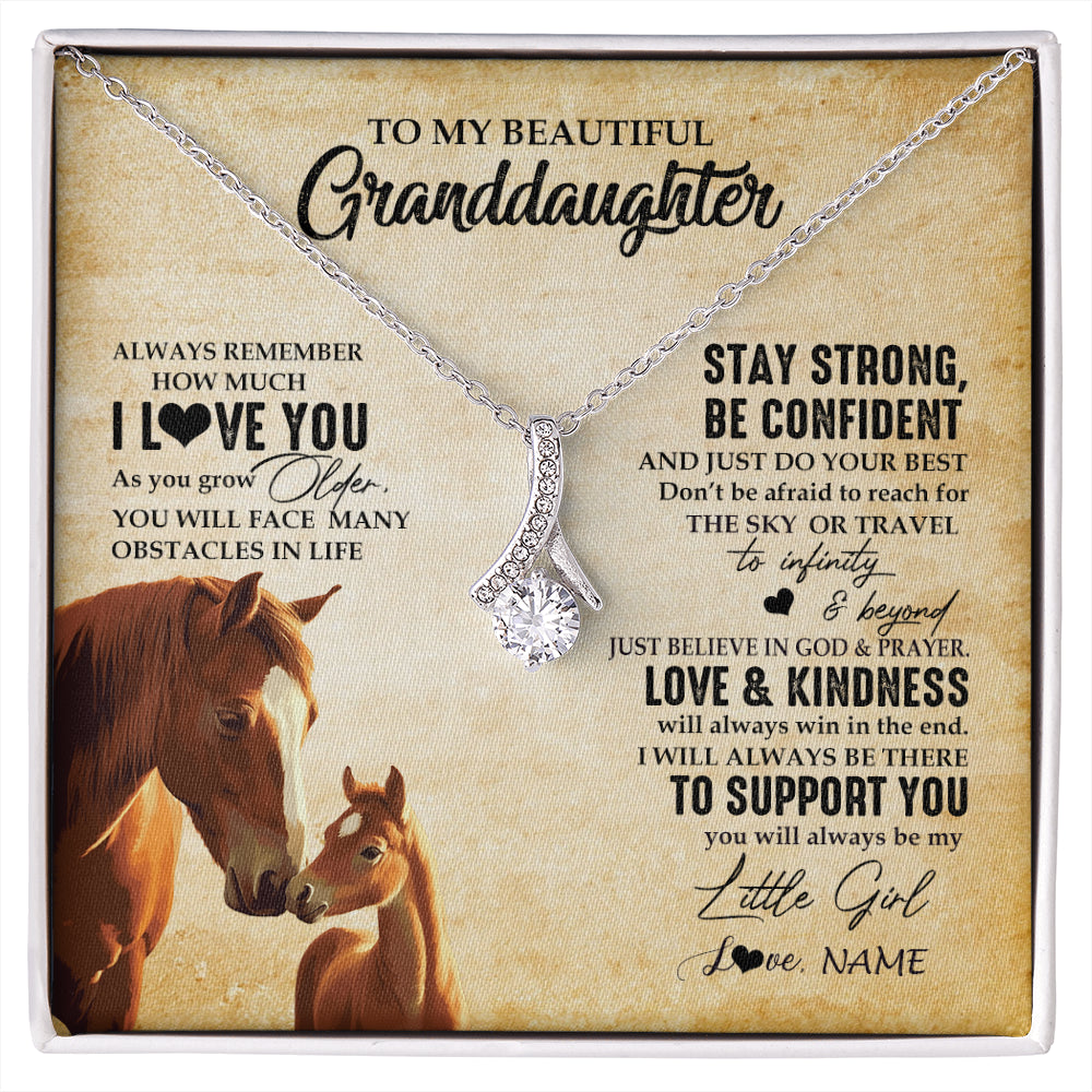 Alluring Beauty Necklace 14K White Gold Finish | 1 | Personalized To My Granddaughter From Grandma Necklace Always Remember I Love You Horse Granddaughter Birthday Christmas Customized Gift Box Message Card | siriusteestore
