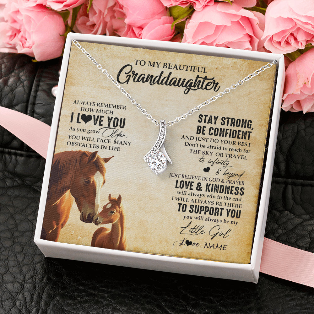 Alluring Beauty Necklace 14K White Gold Finish | 2 | Personalized To My Granddaughter From Grandma Necklace Always Remember I Love You Horse Granddaughter Birthday Christmas Customized Gift Box Message Card | siriusteestore