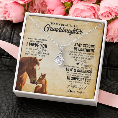 Alluring Beauty Necklace 14K White Gold Finish | 2 | Personalized To My Granddaughter From Grandma Necklace Always Remember I Love You Horse Granddaughter Birthday Christmas Customized Gift Box Message Card | siriusteestore