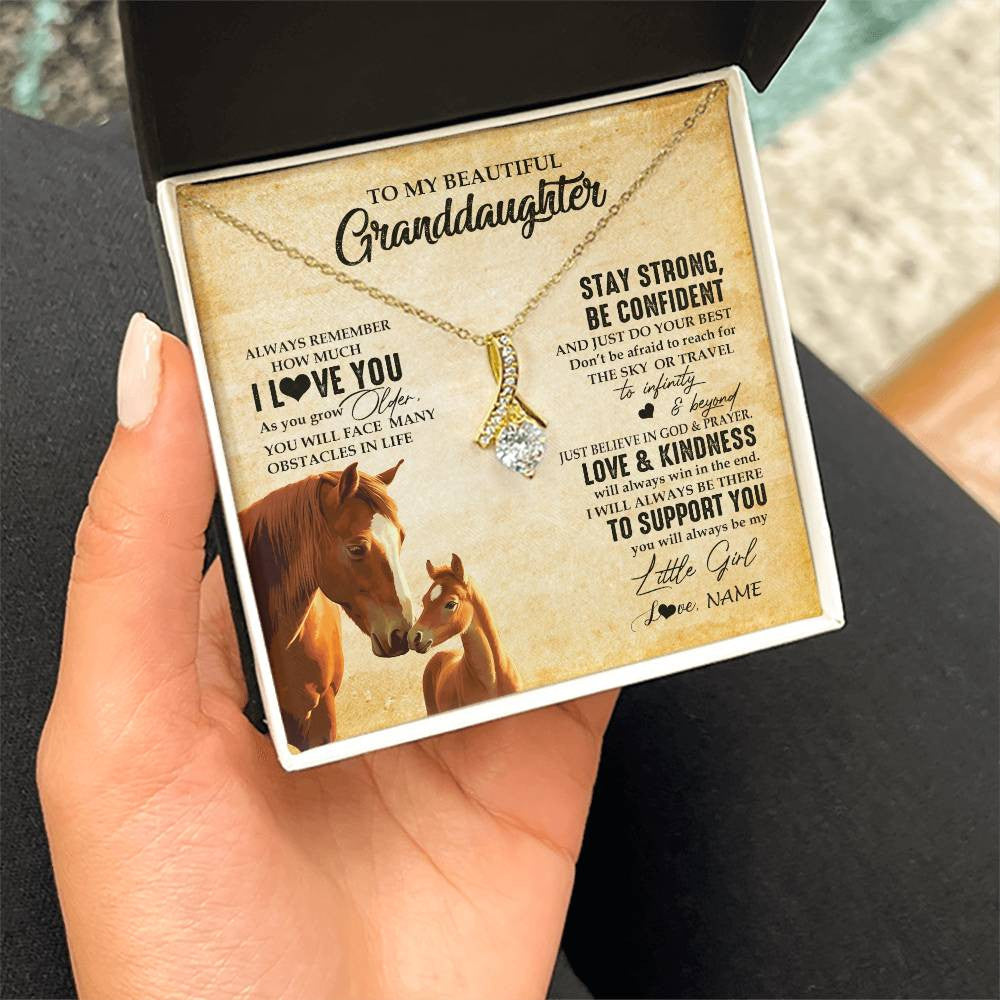 Alluring Beauty Necklace 18K Yellow Gold Finish | 2 | Personalized To My Granddaughter From Grandma Necklace Always Remember I Love You Horse Granddaughter Birthday Christmas Customized Gift Box Message Card | siriusteestore