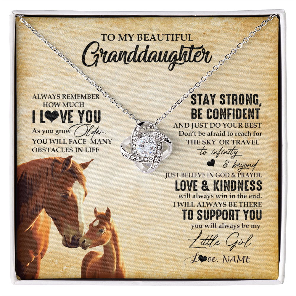 Love Knot Necklace 14K White Gold Finish | 1 | Personalized To My Granddaughter From Grandma Necklace Always Remember I Love You Horse Granddaughter Birthday Christmas Customized Gift Box Message Card | siriusteestore