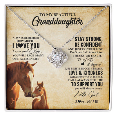 Love Knot Necklace 14K White Gold Finish | 1 | Personalized To My Granddaughter From Grandma Necklace Always Remember I Love You Horse Granddaughter Birthday Christmas Customized Gift Box Message Card | siriusteestore