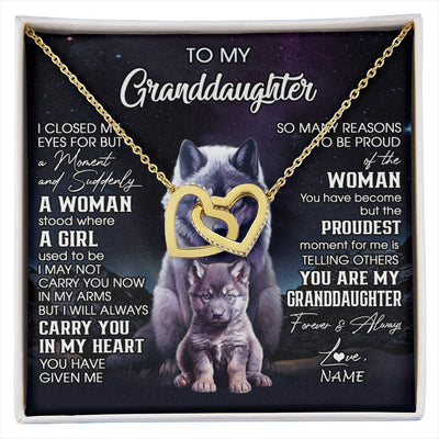 Interlocking Hearts Necklace 18K Yellow Gold Finish | 1 | Personalized To My Granddaughter From Grandma Necklace I Close My Eyes Wolf Granddaughter Birthday Gifts Jewelry Christmas Customized Gift Box Message Card | siriusteestore