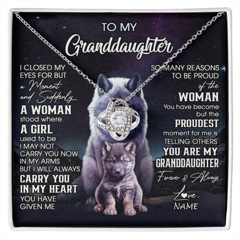 Love Knot Necklace 14K White Gold Finish | 1 | Personalized To My Granddaughter From Grandma Necklace I Close My Eyes Wolf Granddaughter Birthday Gifts Jewelry Christmas Customized Gift Box Message Card | siriusteestore