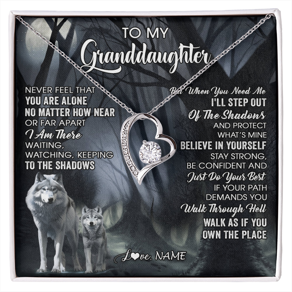 Forever Love Necklace 14K White Gold Finish | 1 | Personalized To My Granddaughter From Grandma Necklace Never Feel That You Are Alone Wolf Birthday Gifts Jewelry Christmas Customized Gift Box Message Card | siriusteestore