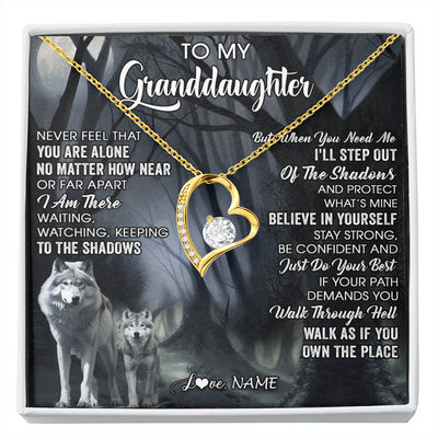 Forever Love Necklace 18K Yellow Gold Finish | 1 | Personalized To My Granddaughter From Grandma Necklace Never Feel That You Are Alone Wolf Birthday Gifts Jewelry Christmas Customized Gift Box Message Card | siriusteestore