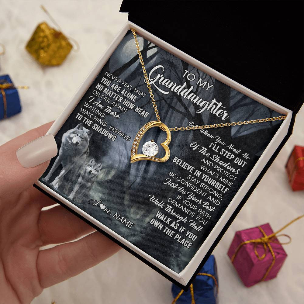 Forever Love Necklace 18K Yellow Gold Finish | 2 | Personalized To My Granddaughter From Grandma Necklace Never Feel That You Are Alone Wolf Birthday Gifts Jewelry Christmas Customized Gift Box Message Card | siriusteestore