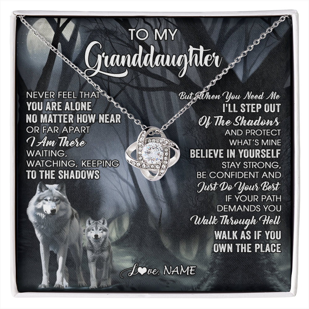 Love Knot Necklace 14K White Gold Finish | 1 | Personalized To My Granddaughter From Grandma Necklace Never Feel That You Are Alone Wolf Birthday Gifts Jewelry Christmas Customized Gift Box Message Card | siriusteestore