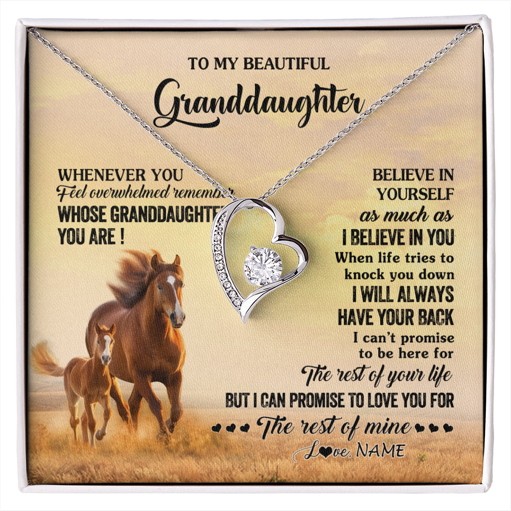 Forever Love Necklace 14K White Gold Finish | 1 | Personalized To My Granddaughter From Grandma Necklace Whenever You Feel Horse Granddaughter Birthday Gifts Jewelry Christmas Customized Gift Box Message Card | siriusteestore