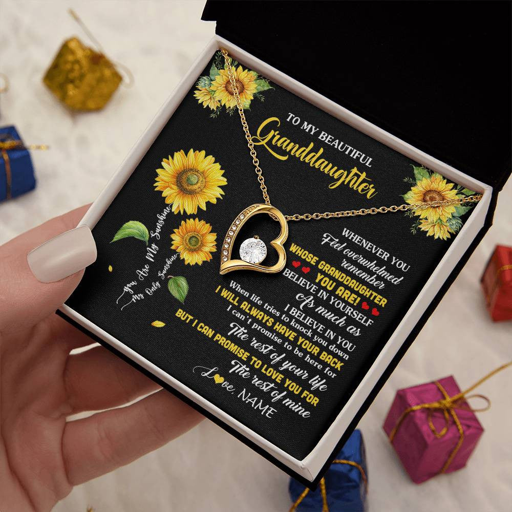 Forever Love Necklace 18K Yellow Gold Finish | 2 | Personalized To My Granddaughter From Grandma Necklace Whenever You Feel Sunflower Granddaughter Birthday Graduation Christmas Customized Gift Box Message Card | siriusteestore