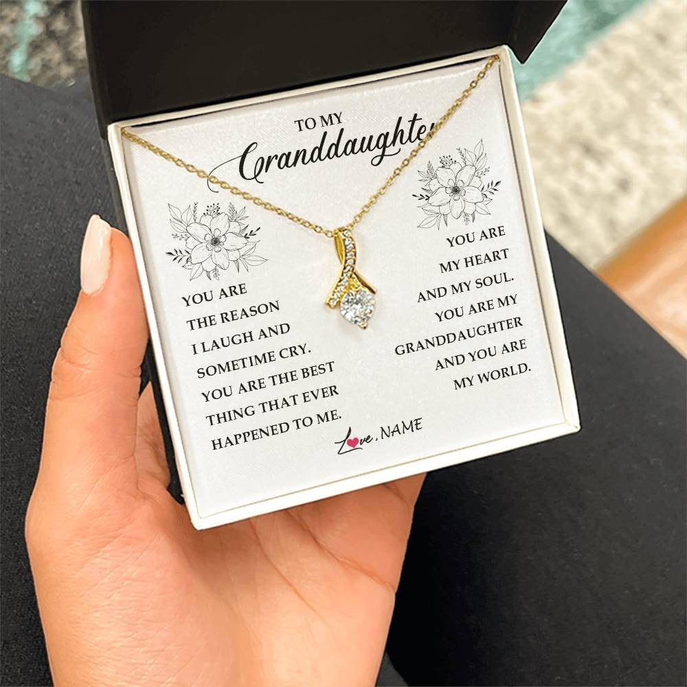 Alluring Beauty Necklace 18K Yellow Gold Finish | Personalized To My Granddaughter From Grandma You Are My Heart My And My Sould Granddaughter Jewelry Birthday Christmas Customized Gift Box Message Card | siriusteestore