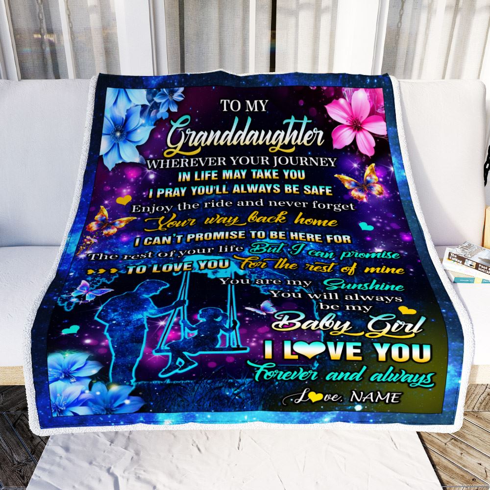 Personalized To My Granddaughter From Grandpa Blanket Flower Wherever Your Journey Granddaughter Birthday Gifts Graduation Christmas Customized Fleece Blanket | siriusteestore