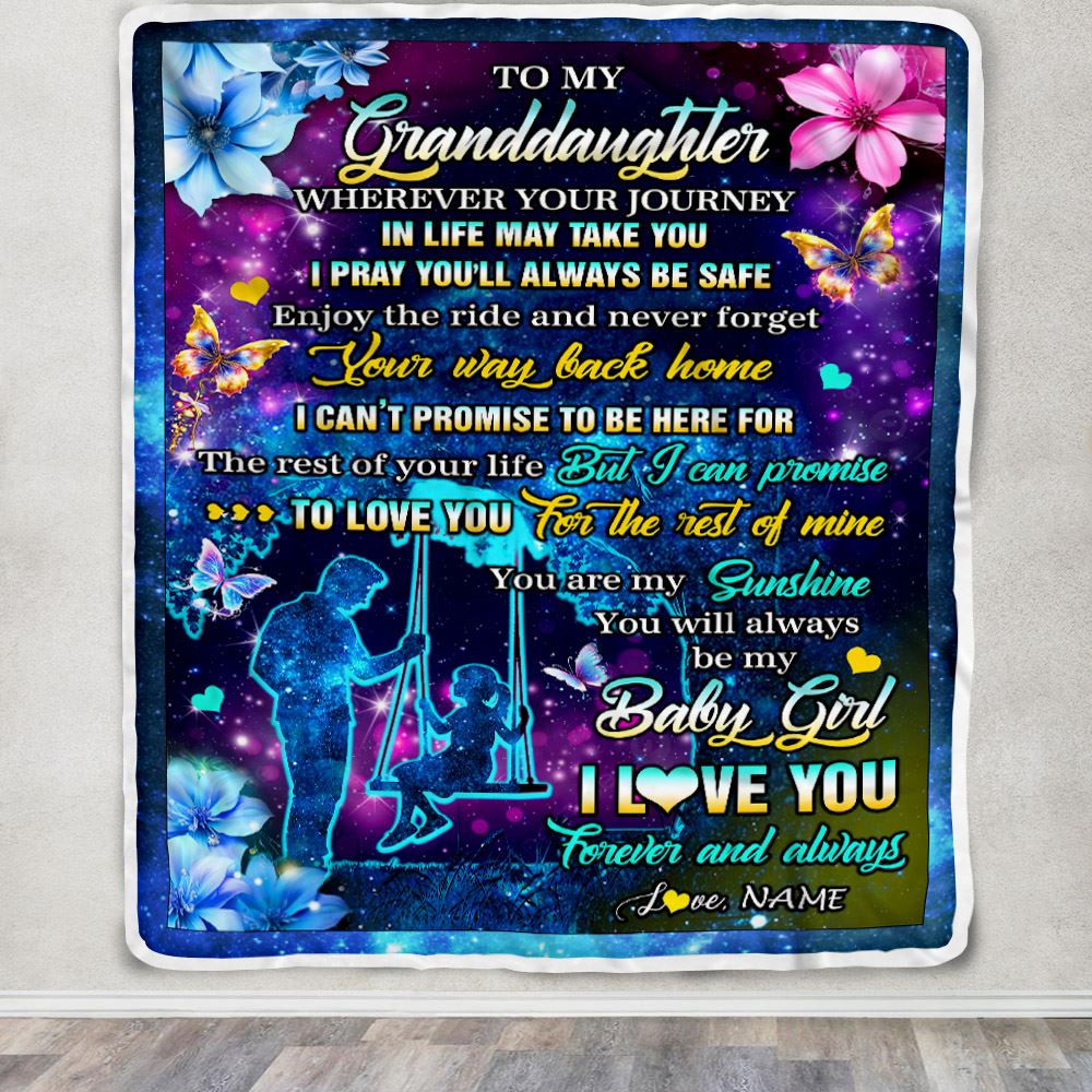 Personalized To My Granddaughter From Grandpa Blanket Flower Wherever Your Journey Granddaughter Birthday Gifts Graduation Christmas Customized Fleece Blanket | siriusteestore