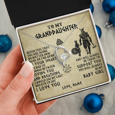 Forever Love Necklace 14K White Gold Finish | 2 | Personalized To My Granddaughter From Grandpa Necklace Viking Never Feel That You Are Alone Viking Birthday Gifts Christmas Customized Gift Box Message Card | siriusteestore
