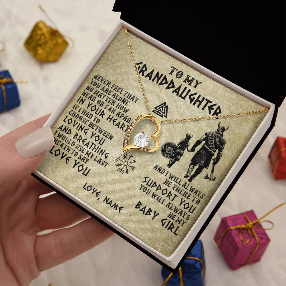 Forever Love Necklace 18K Yellow Gold Finish | 2 | Personalized To My Granddaughter From Grandpa Necklace Viking Never Feel That You Are Alone Viking Birthday Gifts Christmas Customized Gift Box Message Card | siriusteestore