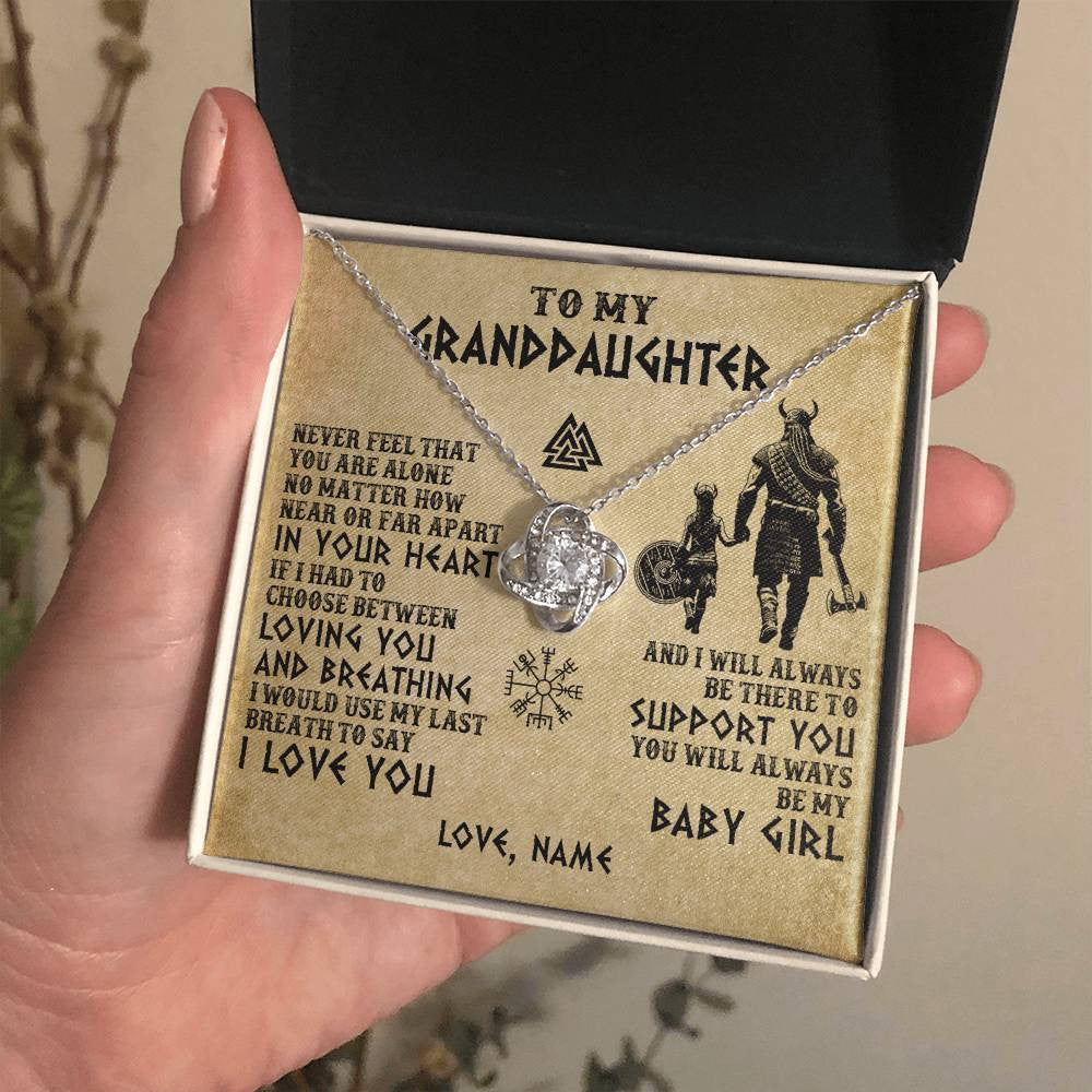 Love Knot Necklace 14K White Gold Finish | 2 | Personalized To My Granddaughter From Grandpa Necklace Viking Never Feel That You Are Alone Viking Birthday Gifts Christmas Customized Gift Box Message Card | siriusteestore