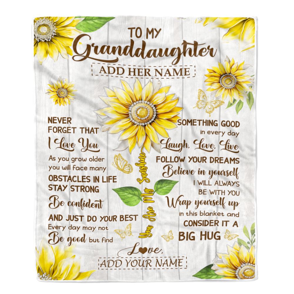 Personalized To My Granddaughter Gift Blanket From Grandma Grandpa Sunflower Laugh Love Live Granddaughter Birthday Idea Graduation Christmas Fleece Blanket | siriusteestore